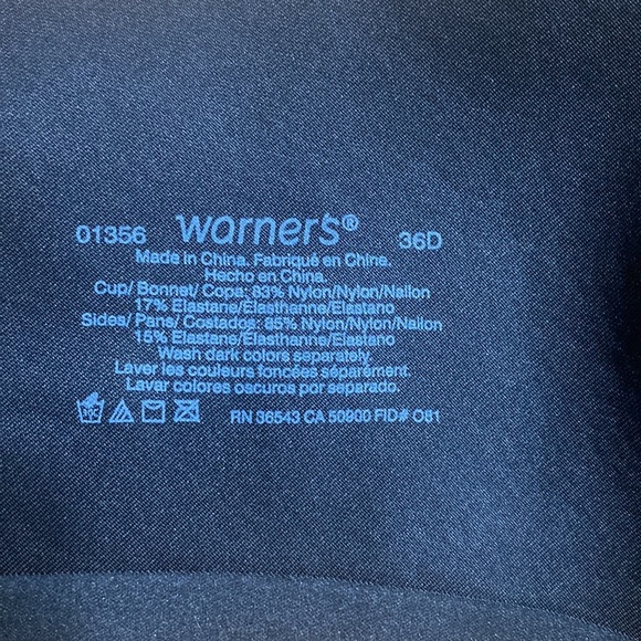 Warner’s black full coverage wireless bra size 36D - Picture 5 of 5